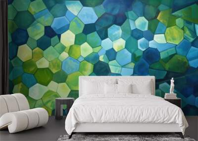 Abstract wallpaper of hexagonal shapes in blues Wall mural