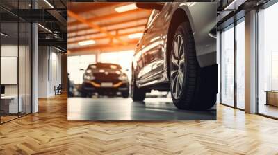 Car in automobile repair service center with soft focus Wall mural