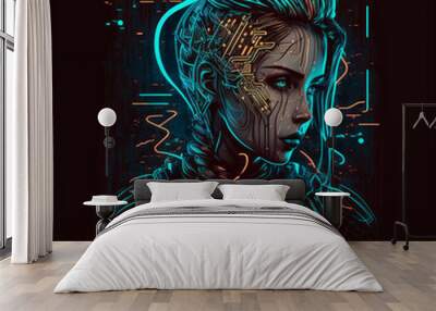 Cyberpunk neon girl 2 Wall mural