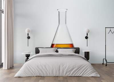 chemical laboratory flask with orange liquid, erlenmeyer, white lab bench and background, glassware equipment for scientific experiment in medicine biology healthcare chemistry research, flavor odor Wall mural