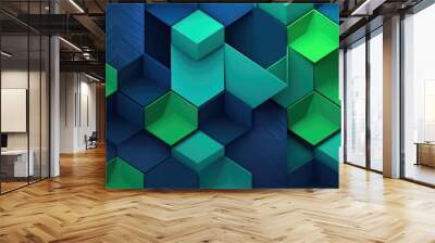 Geometric pattern of blue and green hexagons Wall mural