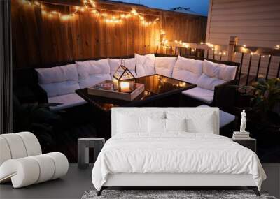 Beautiful design of terrace lounge decorated with lights Wall mural