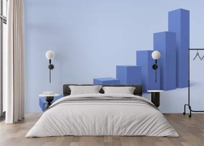 3D illustration of blue bar chart, exponential growth Wall mural