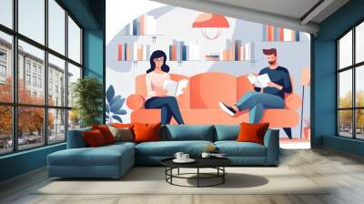 Modern flat vector illustration of person reading Wall mural