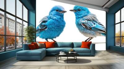 Two blue birds on a white background Wall mural