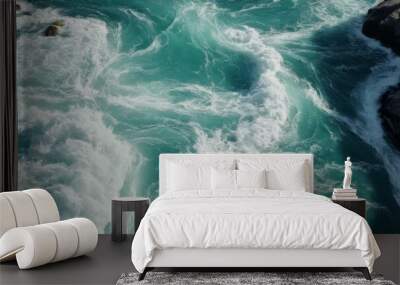 White water with ripples Aerial view of a powerful river Wall mural