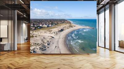 Liseleje, Denmark - April 4, 2020: Aerial drone view of the beach and the village at Liseleje Wall mural