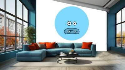 Funny Cute Monster. Blue round Face Avatar. Face expression. Confusing emotion. Hand drawn Vector illustration. Cartoon style. Simple flat design for kids. Isolated Icon on white background Wall mural