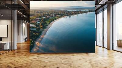 Aerial view of coastal reserve and suburb Wall mural