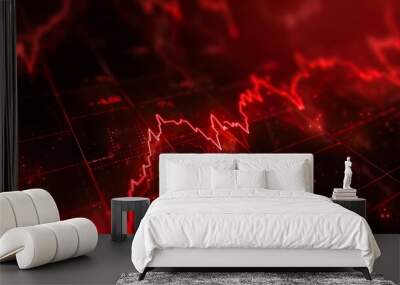 Animated stock market financial graph with red downtrend Wall mural