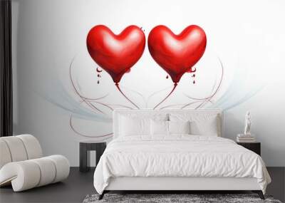 Christian symbol, heart and ichthyus, balloon-like, red abstract contour on white background. Generative AI Wall mural