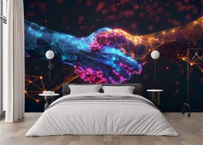 Digital futuristic style handshake Wall mural