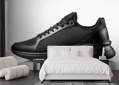 one black summer sneaker made of mesh fabric and leather with a black sole on a white background isolate Wall mural