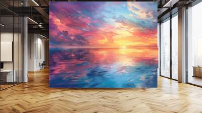 Scenic view of smooth water and colorful sky Wall mural