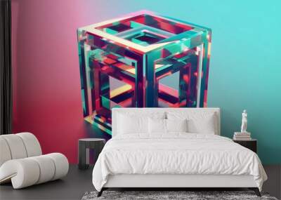 Abstract 3d render, cube shape, geometric design. Very beautiful 3D Illustration Wall mural