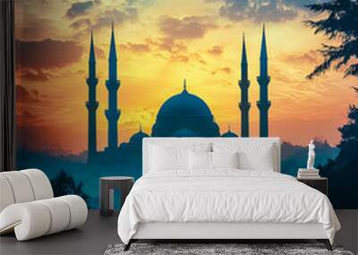 silhouette of a mosque with minarets Wall mural