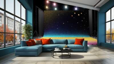 stage with spotlight with starry backdrop and tons of multicolored lights Wall mural