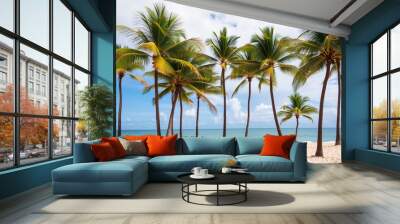 Palm trees on a summer beach in Mexico Wall mural