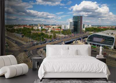 Poznan, Polish city during the day. The sun, the old town, the streets of Poznań, the Warta River and bridges over the river. Wall mural