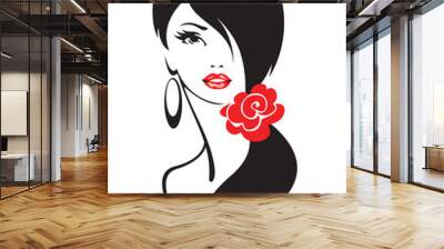 Black and white illustration of elegant woman Wall mural