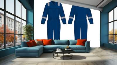 Blue work overalls with safety band isolated vector on the white background Wall mural