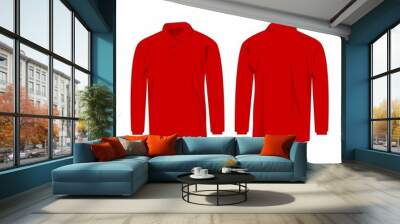 red long sleeve polo isolated vector front and back Wall mural