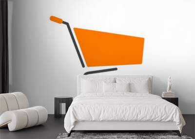 Shopping cart logotype orange with grey isolated vector Wall mural