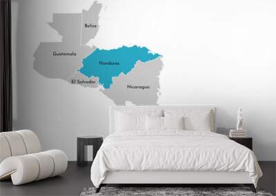 Vector illustration with simplified map of Central America region with blue contour of Honduras. Grey silhouettes, white outline of states' border Wall mural