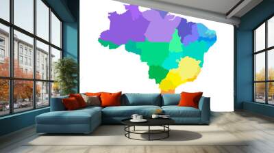 Vector isolated illustration of simplified administrative map of Brazil. Borders of the regions. Multi colored silhouettes Wall mural