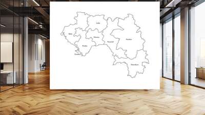 Vector isolated illustration of simplified administrative map of Guinea. Borders and names of the regions. Black line silhouettes Wall mural