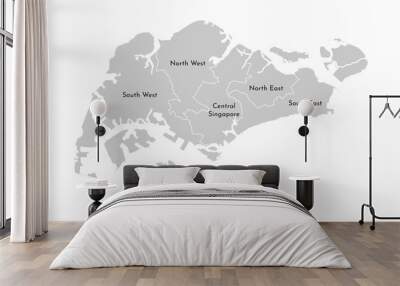 Vector isolated illustration of simplified administrative map of Singapore. Borders and names of the provinces (regions). Grey silhouettes. White outline Wall mural