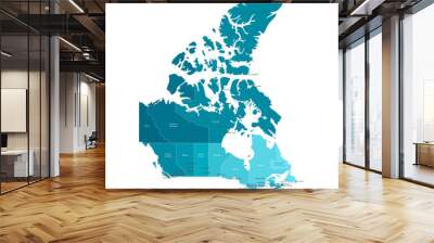 Vector modern illustration. Simplified isolated administrative map of Canada in blue colors. White background and outline. Names of the cities Ottawa, Toronto and etc. and canadian provinces. Wall mural