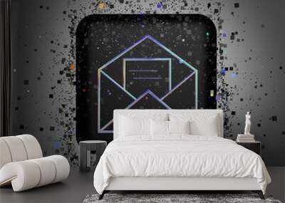 The icon is an envelope with a letter, a square 3d symbol in the form of a holographic image on a black cube made of a vortex of particles. 3d rendering. Icon design, 3000x3000 pixels Wall mural