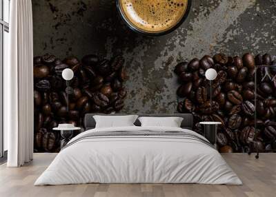 close up of coffee beans against rustic background Wall mural