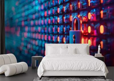 Creative Data Security with Lock and Digital Patterns Wall mural