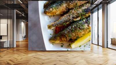 Sardines on a  plate with romesco salsa 2 Wall mural