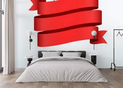 Hanging Title Ribbon 3 Line Red Realistic 3d Banner Wall mural