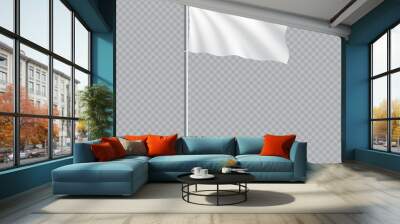 Plain White Realistic Waving 3d Flag Template On Flagpole Wall mural