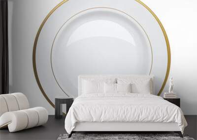 White plate with gold rims on white background. Vector illustrat Wall mural