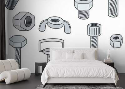 vector set of bolt and nut Wall mural