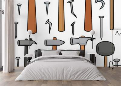 vector set of hammer and nails Wall mural