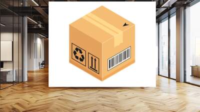 Corrugated closed box. Isometric cardboard packaging icon. Vector illustration isolated on white background. Concept for cargo shipping. Wall mural