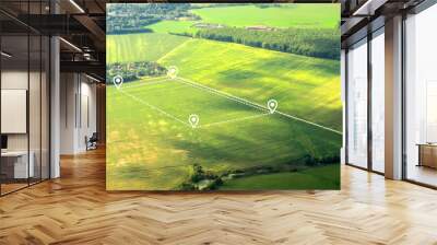 Aerial view of green field, position point and boundary line to show location and area. A tract of land for owned, sale, development, rent, buy or investment. Wall mural