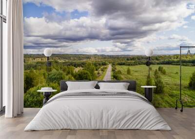 landscape aerial view summer day. beautiful image bird's-eye views of fields and forest and roads and settlements Wall mural