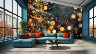 Celebrating the warmth of Christmas lights on a beautifully decorated tree Wall mural