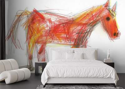 Child's Drawing of a Red Horse Wall mural