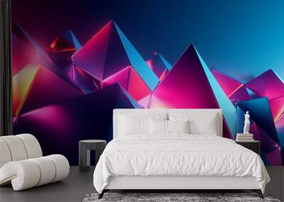 Colorful geometric shapes illuminated in an abstract digital landscape at night Wall mural