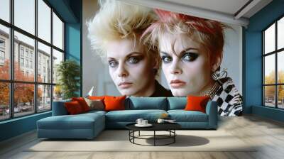 Punk Fashion Portrait of Two Models in a Retro Studio Setting Wall mural