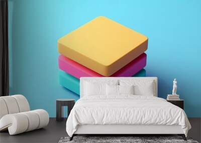 Stacked Colorful Squares on Blue Background Wall mural