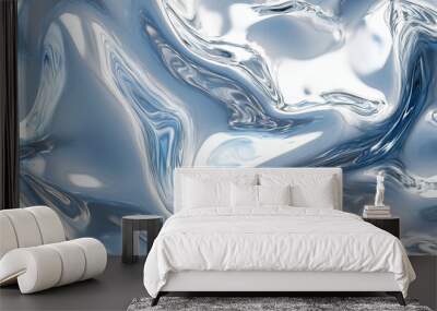 Swirling metallic texture of reflective silver material in dynamic patterns Wall mural